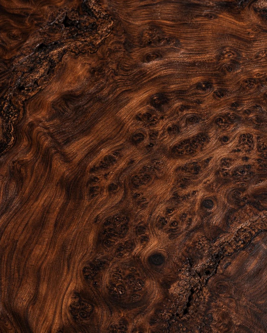 Flowing natural walnut burl grain
